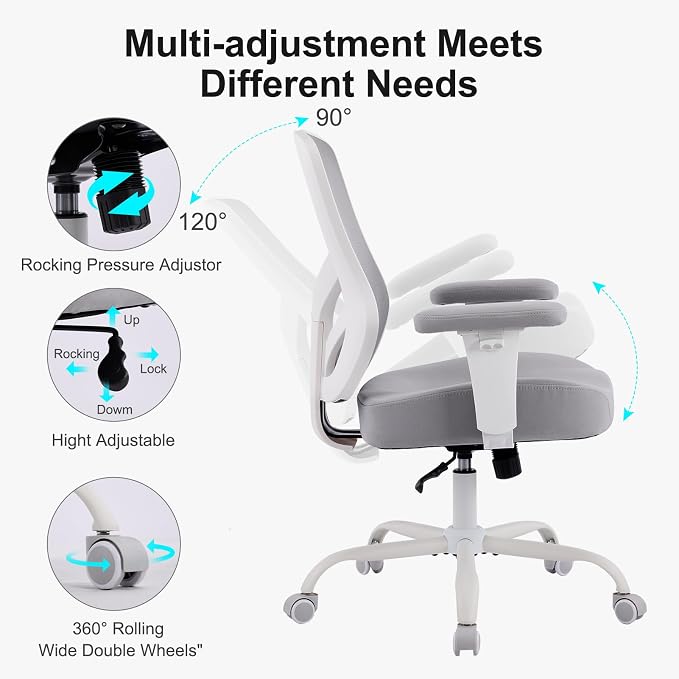 YFO Ergonomic Office Chair, Mesh Computer Desk Chair with Adjustable Back Lumbar Support and Armrests, Comfy Executive Rolling Swivel Task Chair for Home Office, Grey - Image 7