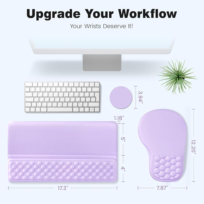 Ospelelf Ergonomic Mouse Pad and Keyboard Stand Wrist Rest Set, Memory Foam Comfort, Pain Relief for Typing, Office Desk Accessories, Purple - Image 6