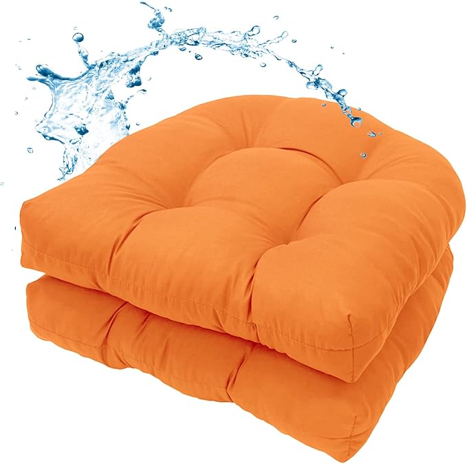 MTMR 2Pcs Outdoor Chair Cushions, Patio Furniture Seat Pads, Waterproof | 2Pcs , waterproof cover, PP cotton, u-shaped, no-fading, thick patio seat pads for outdoor wicker furniture in yard, 19x19x4 by Unknown