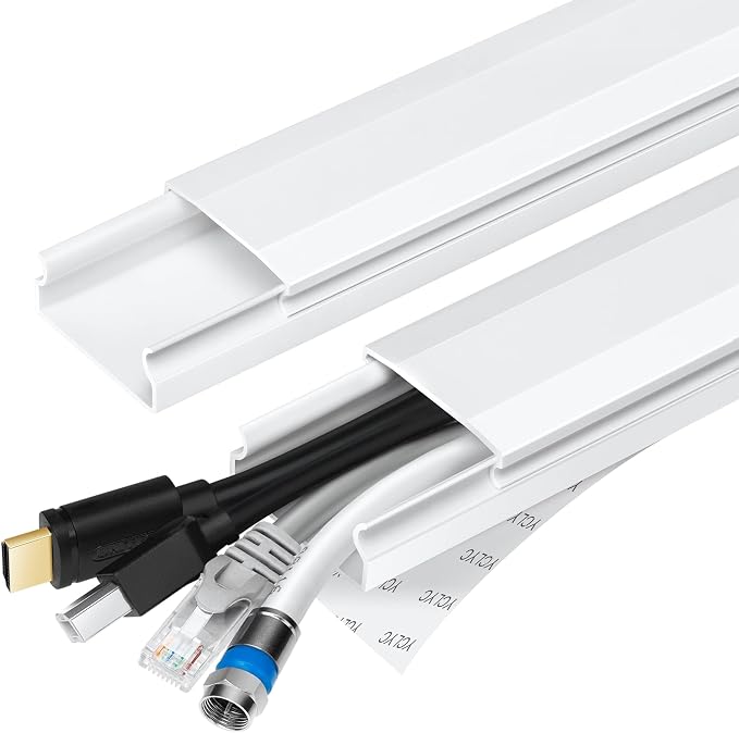 TV Cable Hider - 62.8in PVC Cord Hider Cable Management Wall, Paintable Cord Concealer for Wall Mounted TV, Cables Raceway White Wire Hider, Wall Wire Covers for Cords, 4* L15.7in *W1.2in *H0.59in by YCLYC