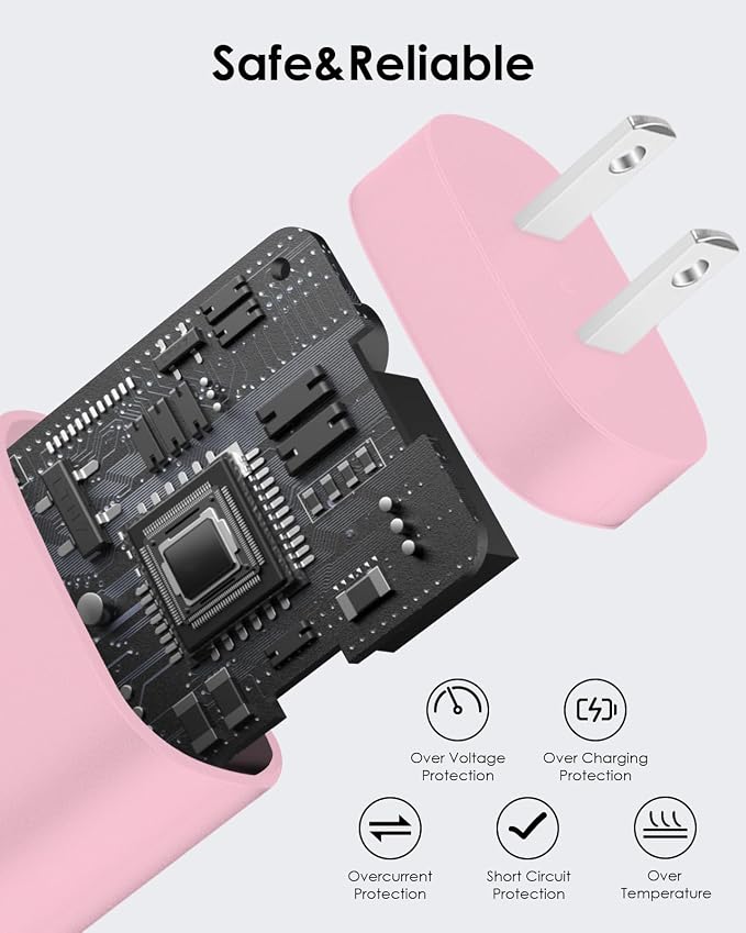 AISNI USB C Charger, 2 Pack 25W Type C Charger Fast Charging with USBC Chargers Cable 6 FT Android Phone Charge for Galaxy S25/ /S24/S23+/S22/S21/S20/Phone 17 16 15 Pro Max 16 15 Plus-Light Pink - Image 2