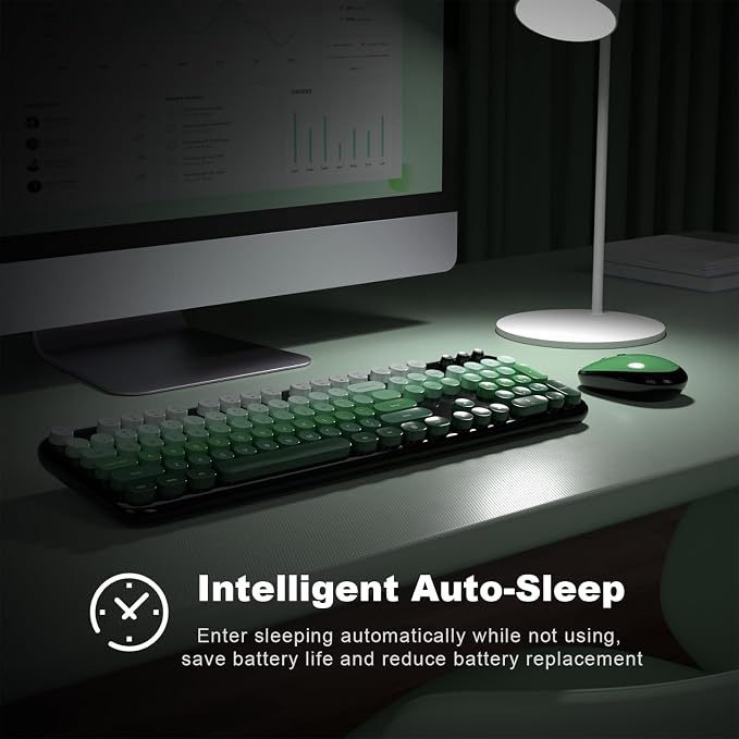 MOFII Wireless Keyboard and Mouse Combo,2.4G Typewriter Keyboard Quiet Mice | Retro Full Size Computer Keyboards,Cute Mouse, USB Dongle Plug and Play, for PC,Laptop,Desktop,Windows (Black Green Gradient) - Image 8