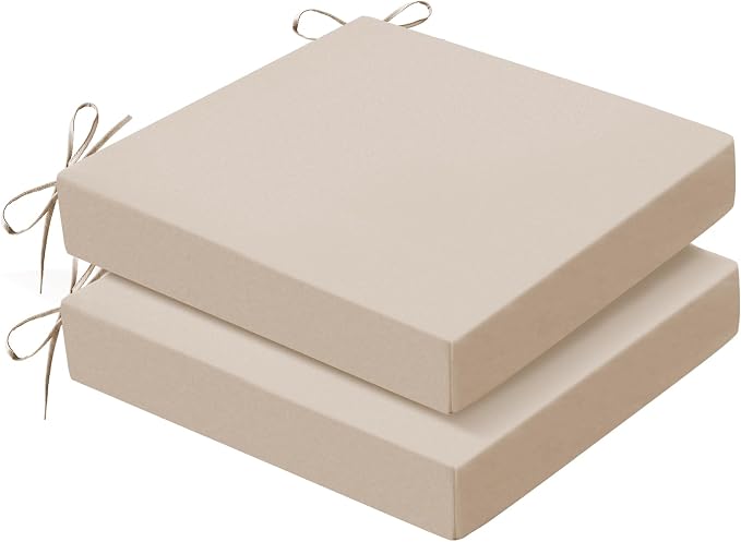 Outdoor Chair Cushions Set of 2, 19x19x3 Inch Waterproof & Fade Resistant Patio Furniture Seat Cushions with Ties, Square Outdoor Dining Chair Cushions for Lawn, Garden, Deck & Yard, Beige by Zonamat