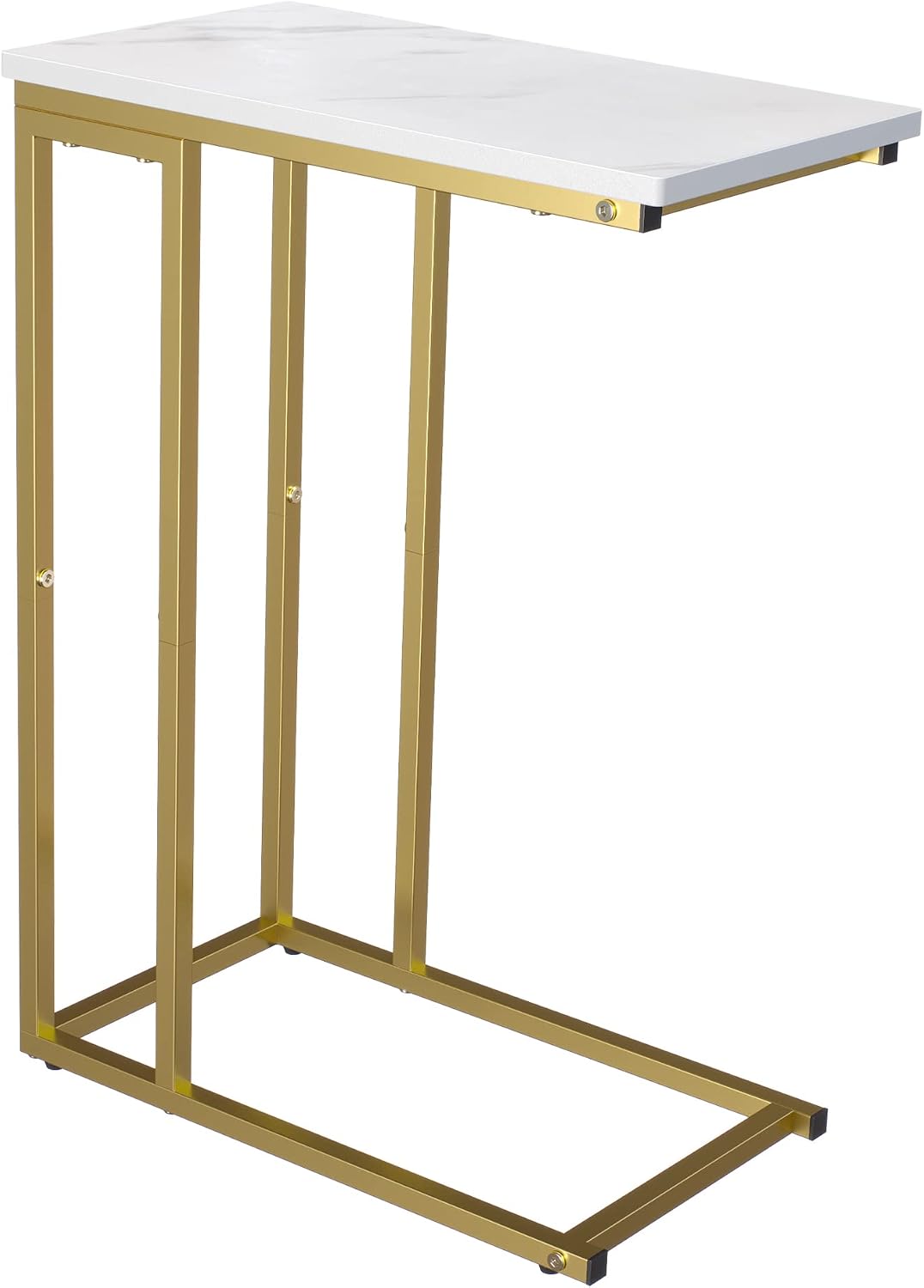 Yusong C Shaped End Table, Couch Side Table that Slide Under Sofa Bed, Small Table for Small Spaces, Skinny Overbed Table for Coffee Drink Snack, Living Room, Gold and White Marbled Wooden Top by Yusong