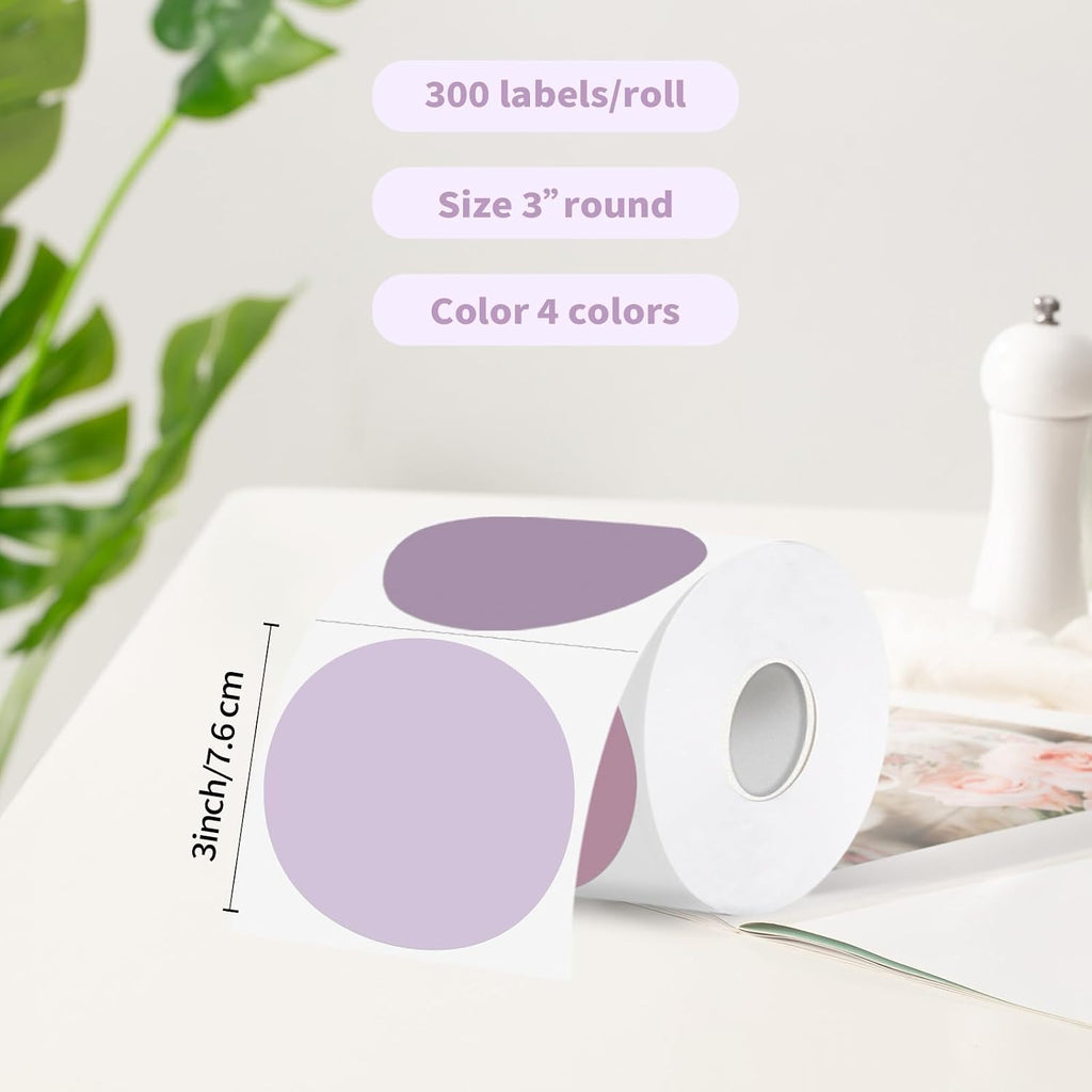 3 Inch Thermal Label,Purple Round Thermal Printer Label,Waterproof Thermal Stickers for DIY Logo Design,Name Tag,Thanks Card 300 Labels/Roll - Image 2