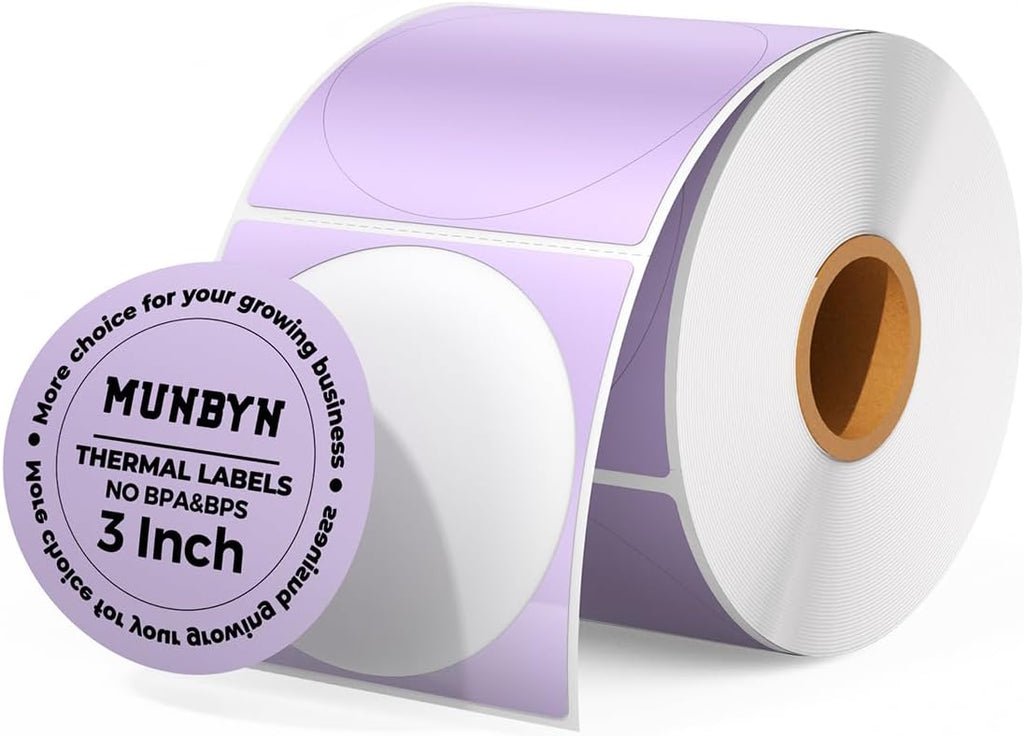 MUNBYN 3 Inch Purple Circle Thermal Labels for Business, 500 Sheets/1 Roll by MUNBYN