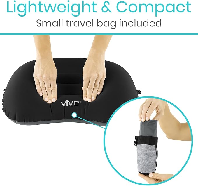 Vive Inflatable Lumbar Pillow - Cushion for Airplane Seat Travel Support - Lower Back Cushion for Car, Office Chair - Adjustable Firm Air Neck Pain, Sciatica Relief - Compact Portable Camping Headrest | Lower Back Cushion for Car, Office Chair - Adjust... - Image 4