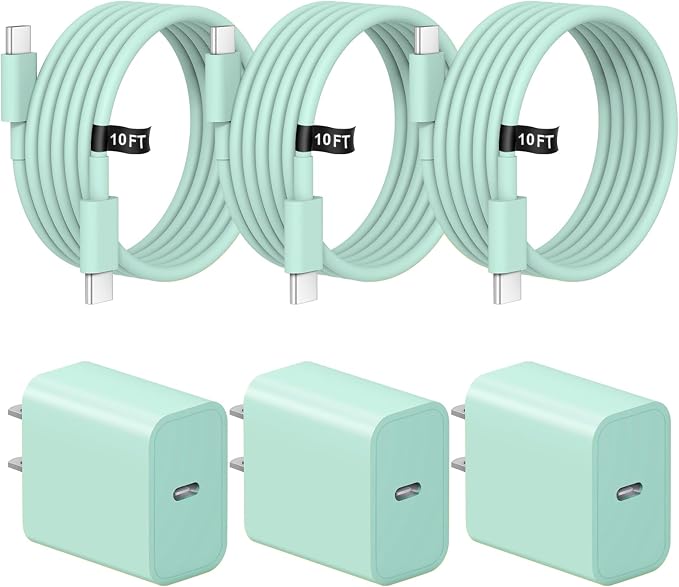 iPhone Charger Fast Charging 10FT iPhones 17 16 15 Charger | 3 Pack Type C Chargers USB C Charger for iPhone Air 17/17 Plus/17 Pro/17 Pro Max/16/16 Plus/16 Pro/16 Pro Max(Green) by STAKCYE