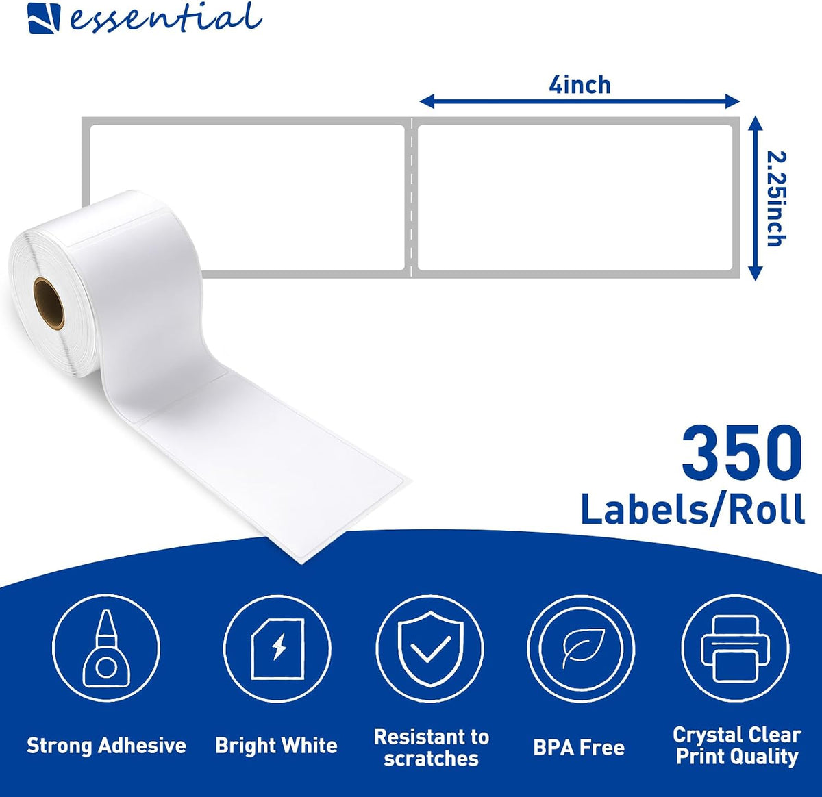 ESSENTIAL 2.25" x 4" Direct Thermal Labels (4200 Labels, 12 Rolls) - Image 2
