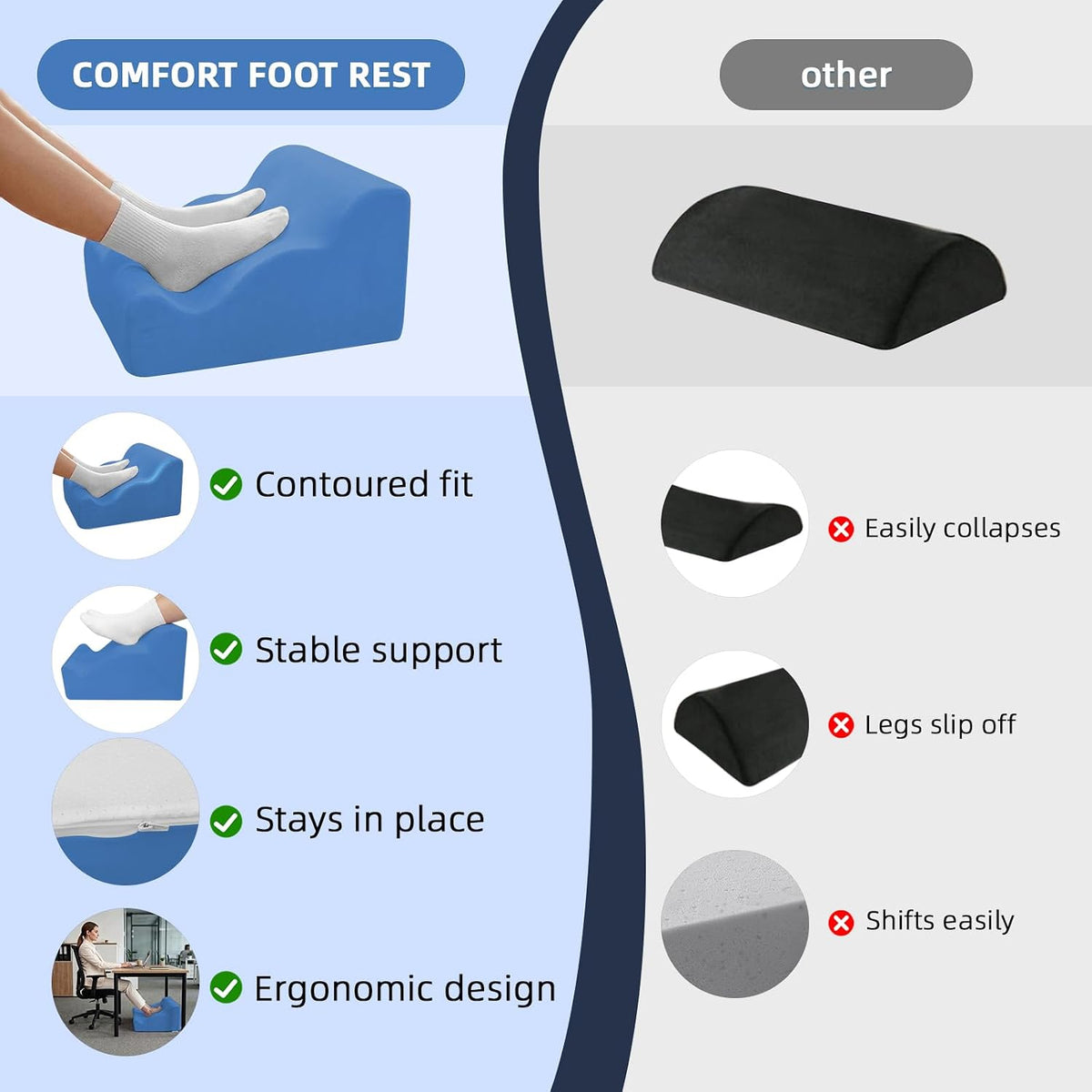 Foot Rest Ergonomic Pillow for Under Desk at Work & Handle Blue - Image 6