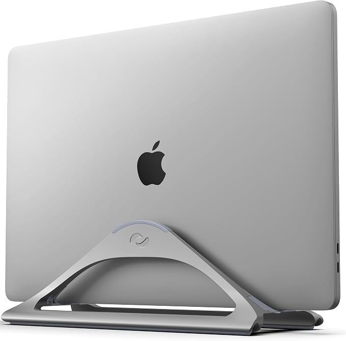 HumanCentric Vertical Laptop Stand for Desks Space Grey, MacBook Adjustable | Upright Adjustable Holder to Dock Apple MacBook Stand, and Other Laptops to Organize Work & Home Office, Automatic Grip by HumanCentric