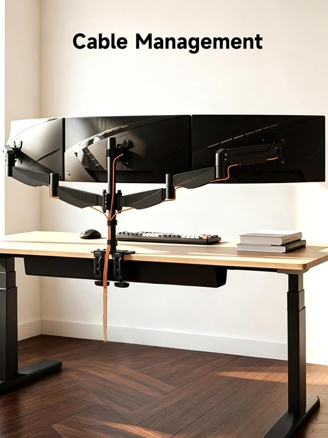 Triple Monitor Mount for 17 to 34 inch Screens, Holds up to 26.45lb, Adjustable Triple Monitors Stand for Desk with Tilt, Swivel, Rotation, Clamp & Grommet Kit, VESA 75/100mm, Black, MDX003P - Image 8