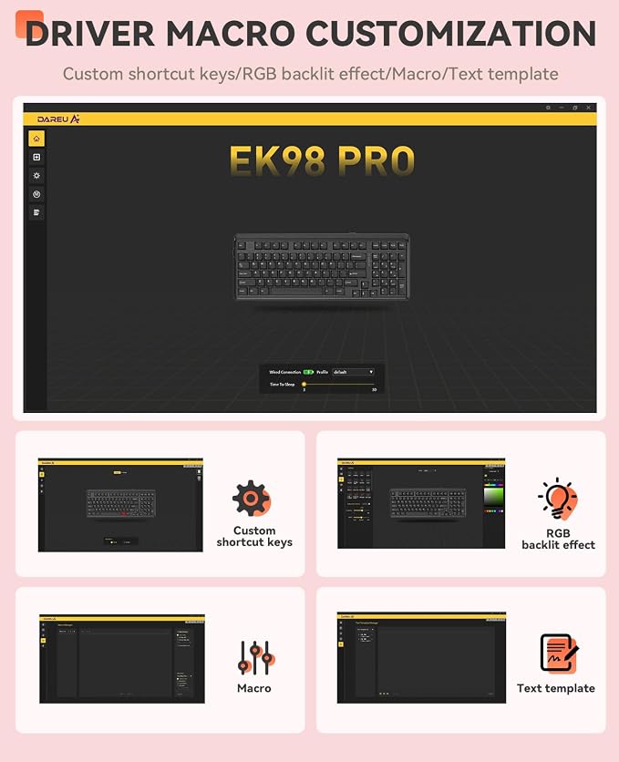 DAREU EK98pro Sakura Pink Wireless Mechanical Keyboard,Tri-Mode BT/2.4GHz/USB-C Creamy Gaming Keyboard with Number Pad,Gasket Structure,Hot Swappable Custom,RGB Backlit for Win/Mac - Image 9
