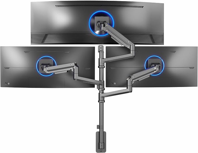 VIVO Pneumatic Arm Triple Ultrawide Monitor Wall Mount for Up to 49 inch Screens with Height Adjustment, Heavy Duty, Holds 3 Ultra Wides Up to 35.2 lbs, Black, MOUNT-VW300D by Unknown
