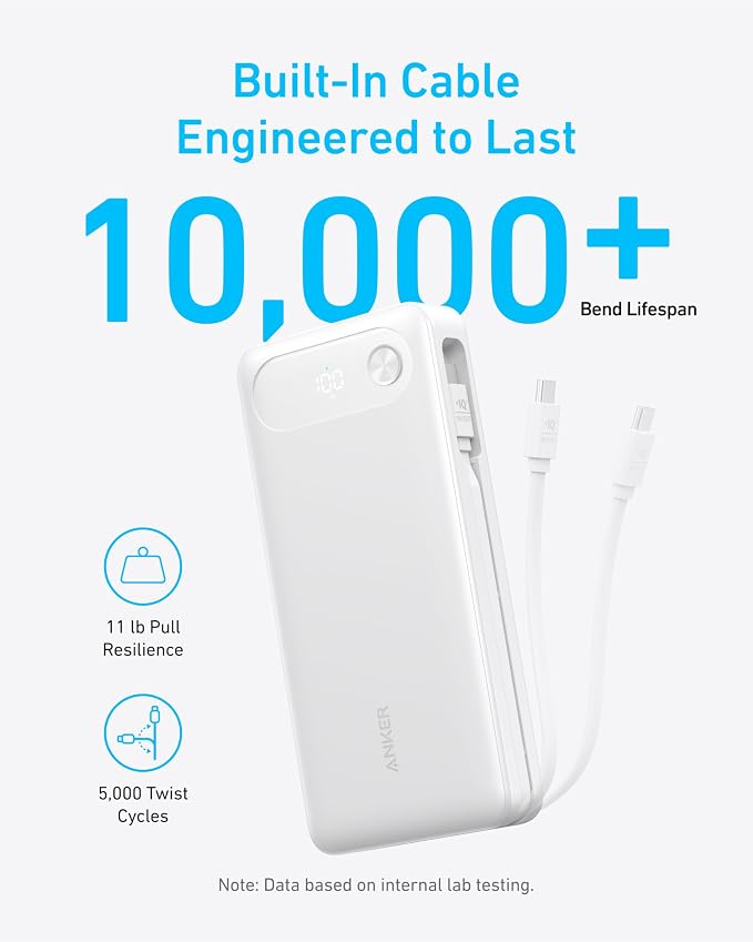 Anker Power Bank, 20,000mAh Travel Essential, Built-in USB-C Cable | 3-Port 87W Max Fast Charging Battery Pack, for MacBook, iPhone 16 / 15 Series, Samsung, Switch, and More - Image 5