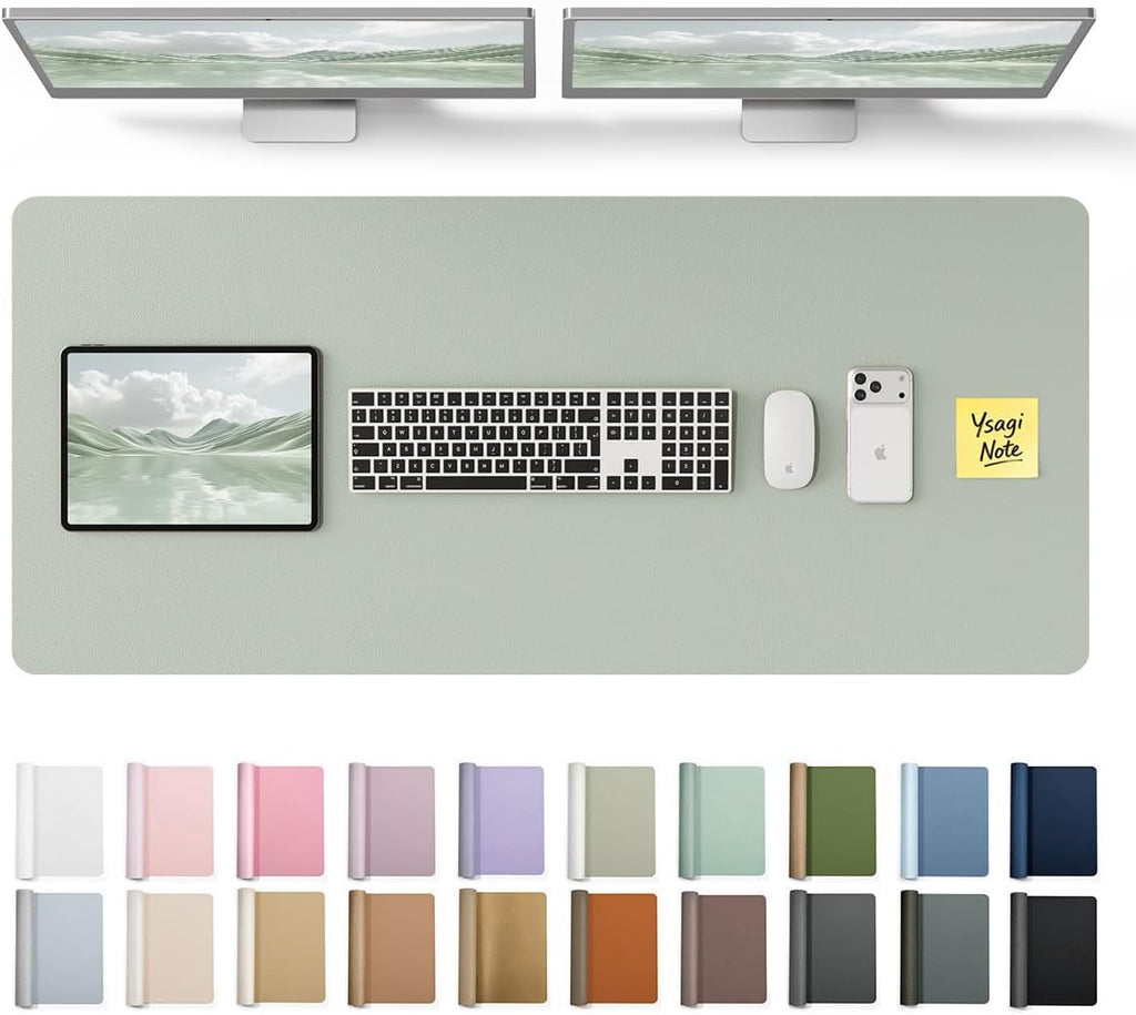 YSAGi Leather Desk Pad Protector, Office Desk Mat, Large Mouse Pad, Non-Slip PU Leather Desk Blotter, Laptop Desk Pad, Waterproof Desk Writing Pad for Office and Home (Grayish Green, 47" x 17") by YSAGi