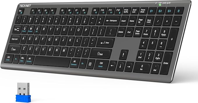 TECKNET Bluetooth Keyboard Rechargeable 4-Device (2.4G+BT) | Multi-device Free Switching, Ultra-Slim, Numeric Keypad, Quiet Full Size Wireless Keyboard for PC/Laptop/Smart TV/Phone by Tecknet