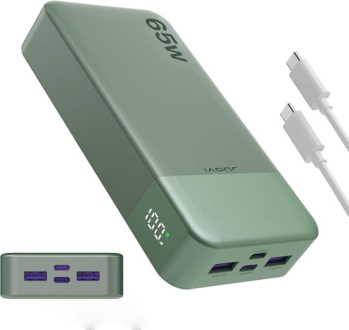 JUOVI 65W Portable Charger for Laptop Power Bank 20000mAh | USB C Laptop Power Bank Fast Charging Battery Pack for Laptop MacBook Dell XPS iPhone 17/16/15/14 Series Samsung and More by JUOVI
