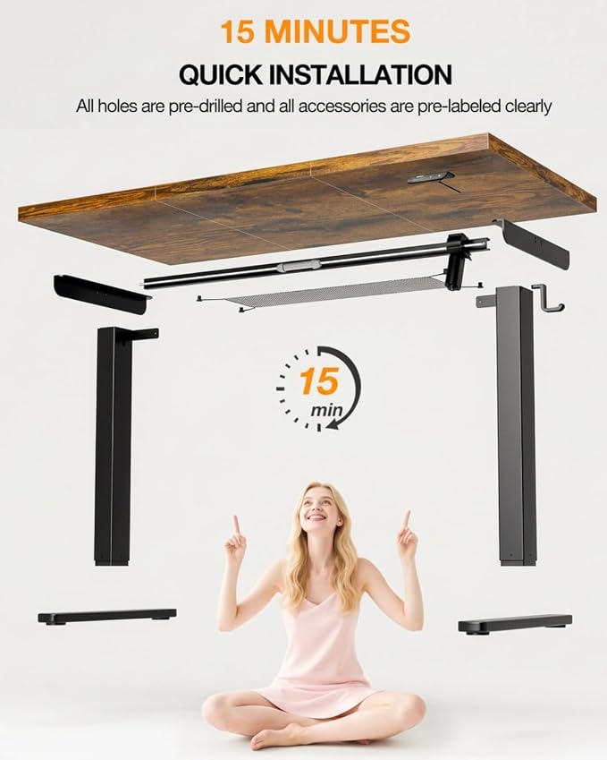 Electric Standing Desk with Cable Management,Rustic Brown Height Adjustable Desk with Memory Presets, Sit Stand Table for Work from Home, Ergonomic Computer Desk,48 x 24 inch - Image 9