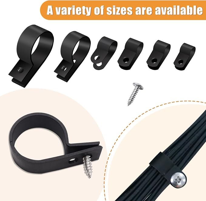 mankk 306PCS Cable Clips Assortment Kit Nylon R-Type Wire Mount Clamps | 6 sizes: 3/16,1/4,3/8,1/2,3/4,1 inch, Nylon Plastic cable clamps with screws for cable management - Image 4