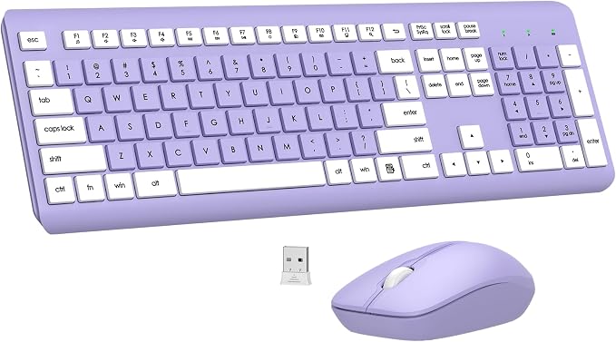 Wireless Keyboard and Mouse Combo, MK258 Full Size Silent Keyboard (Purple) | Silent for Home Office, Optical Mouse, Long Battery Life, 2.4GHz Lag-Free Cordless, for Windows/Mac OS/Desktop/Laptop/PC by EDJO