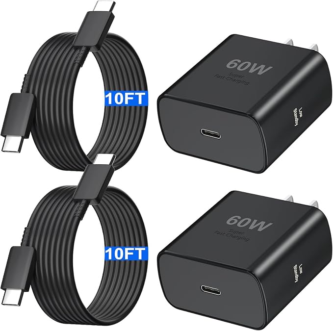 Super Fast Charger Type C 60W USB C Fast Charger Block with 10FT Extra Long Type-C Charging Cord-Super Fast Charging 3.0 for Samsung Galaxy S26 Ultra/S26/S26+/S25 /S24/S23 Ultra/iPhone 17/16/15 by Auorld