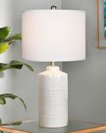 JUNNAI 24.5" White Ceramic Table Lamp 3-Way Dimmable Nightstand with White Linen Shade Bedside Lamp for Bedrooms & Living Room Office Reading(Bulb Included) by JUNNAI