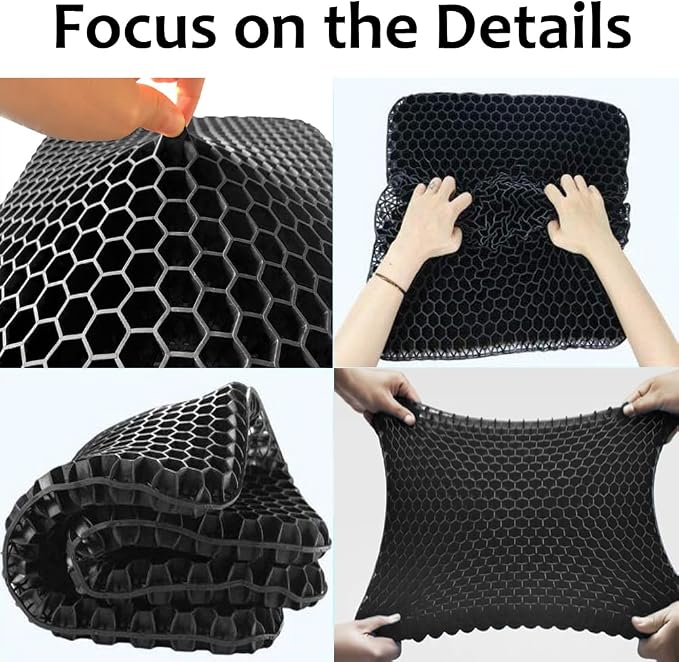 Gel Seat Cushion, Super Large Gel Cushion Chair Pads with Non-Slip Cover for Home Office Car Seat Wheelchair, Soft Breathable Honeycomb Seat Cushion for Relieve Hip Pain, As Seen On TV (Black) - Image 5