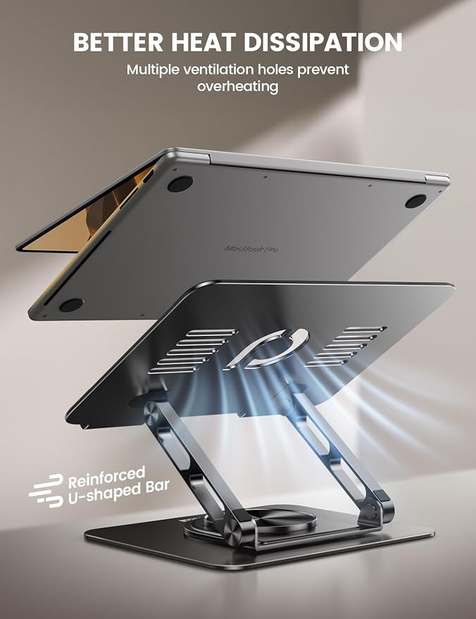 Lamicall Adjustable Laptop Stand for Desk 360° Rotating Base for 10-17.3'' | Aluminum Laptop Riser, Ergonomic Computer Stand Foldable Protable fits MacBook Neo Air Pro Dell HP Lenovo Office Home Black - Image 6