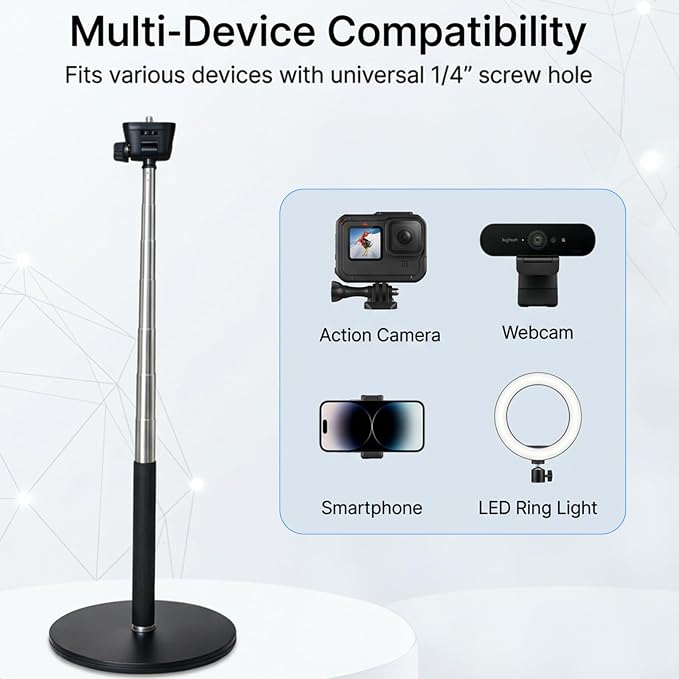 Webcam Stand for Desk, Telescopic Webcam Mount Camera Stand for Logitech Webcam C922 C930e C920S C920 C615 C960 C920x BRIO 4K NexiGo N60 etc, for Zoom Meetings, Streaming, Video Recording - Image 4