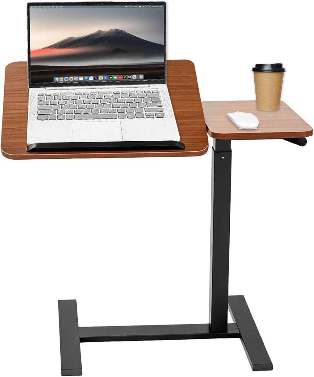 Overbed Bedside Table with Wheels, Pneumatic Adjustable Rolling Laptop Desk,Tiltable Bed Table Over The Bed,Mobile Standing Desk for Bedroom,Couch, Office and Home Use by Poakkus