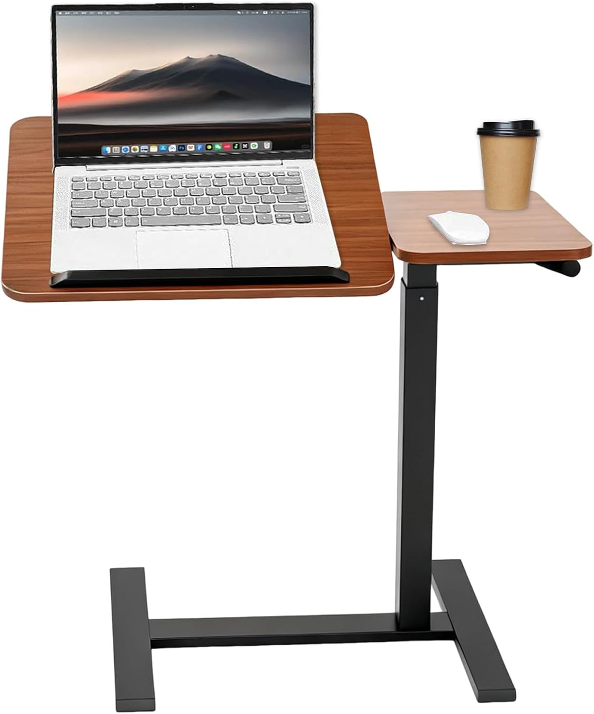 Overbed Bedside Table with Wheels, Pneumatic Adjustable Rolling Laptop Desk,Tiltable Bed Table Over The Bed,Mobile Standing Desk for Bedroom,Couch, Office and Home Use by Poakkus