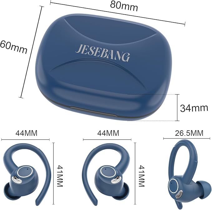 Wireless Earbuds, Bluetooth 5.4 Headphones Sport Over Ear Buds with ENC Mic | Noise Cancelling Mic,48H, Wireless Earphone with Earhooks, Stereo Deep Bass, IP7 Waterproof Ear Bud for Workout Running, Blue - Image 8