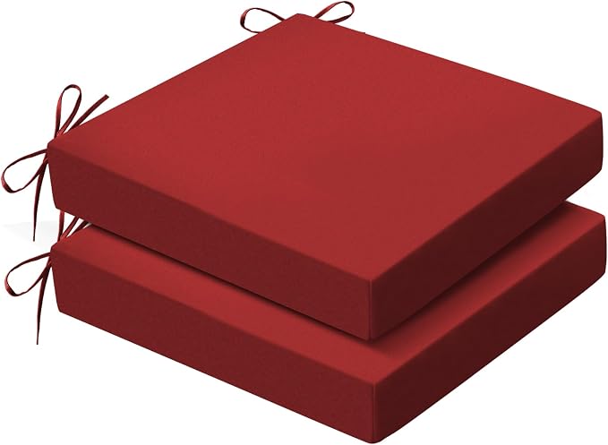 Outdoor Chair Cushions Set of 2, 19x19x3 Inch Waterproof & Fade Resistant Patio Furniture Seat Cushions with Ties, Square Outdoor Dining Chair Cushions for Lawn, Garden, Deck & Yard, Burgundy by Zonamat