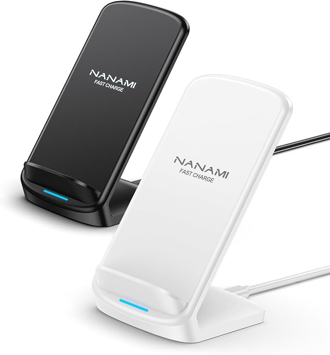 NANAMI Wireless Charger Stand 2 Pack, 10W Fast Desktop Charging Stand | Compatible with Apple iPhone 17/17 Air/16/15/14/13/12, Desk Phone Charger Dock for Samsung Galaxy S26/S25/S24/S23, Pixel 8 by NANAMI