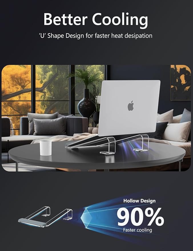 JCZT Clear Acrylic Laptop Stand for Desk, Laptop Riser with Wrist Rest | Ergonomic Detachable Portable Laptop Stand for Desk, Notebook Holder Compatible with MacBook Air Pro, All 10-17'' Laptops - Image 7
