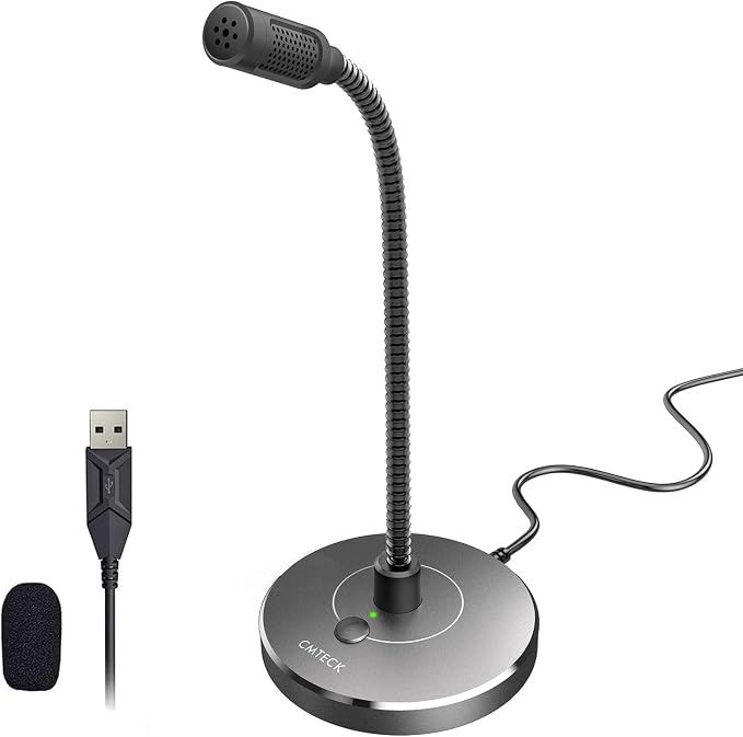 CMTECK USB Computer Microphone, Studio-Quality，Plug & Play for PC,Laptop | Built-in pop filter and metal base. 360° adjustable neck, mute button. Great for podcasting, gaming, YouTube (Windows/macOS) by CMTECK