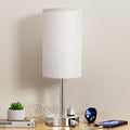 White Touch Table Lamp for Bedroom - Bedside Desk Lamp for Dorm Study | 17" Night Stand Lamp, USB A+C Ports, 3-Way Dimmable, LED Bulb Included, White Linen-Texture Shade, Sleek Silver Metal Baset by DicooolDirect