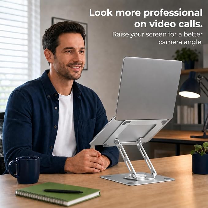 Uncaged Ergonomics Swivel Laptop Stand for Desk, Adjustable Computer iPad Stand for Desk w/ 360 Rotation, Portable Laptop Holder for Home Office Ergonomic Supplies (Graphite Gray) - Image 5