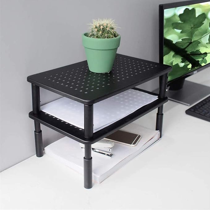 Monitor Stand Riser,3 Level Height Adjustable Desktop monitor stand for Computer, Laptop, Printer, Notebook with Vented Metal Platform 370X235MM 2 Packs,Black - Image 3