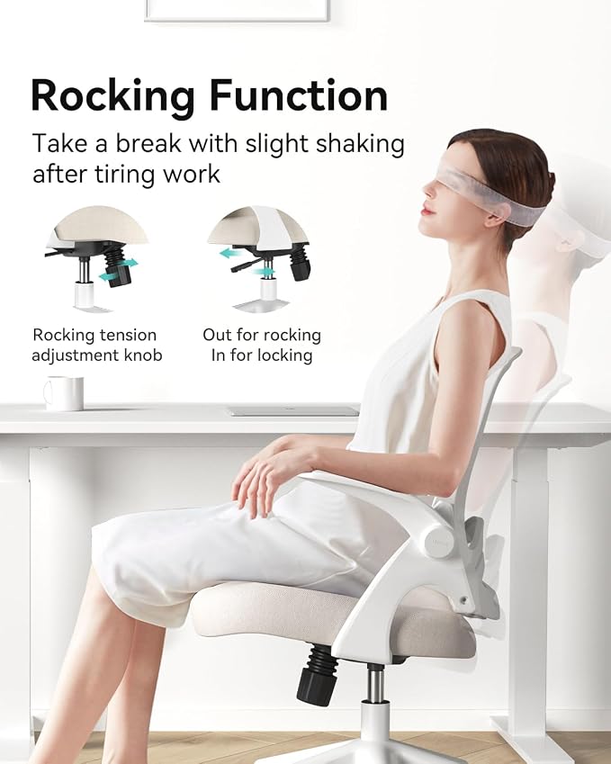 Hbada Office Desk Chair with Flip-Up Armrests and Saddle Cushion, Ergonomic Office Chair with S-Shaped Backrest, Swivel, Mesh, Grey - Image 8