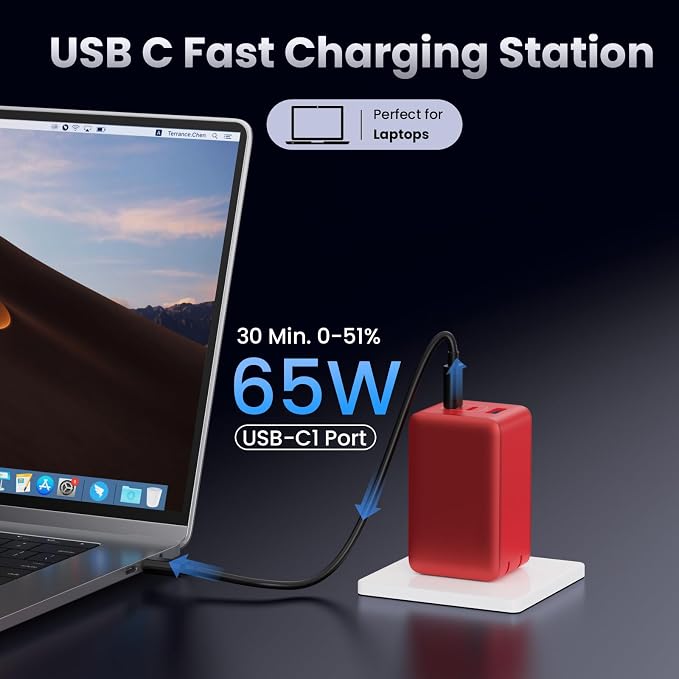 128W USB C Wall Charger,GaN III 3-Port Fast Charging Station,PD QC Foldable Charger Block Portable 65W Laptop Adapter for MacBook Pro/Air,iPad Pro,Galaxy S23,Dell XPS 13,iPhone 17/16/Pro etc - Image 4