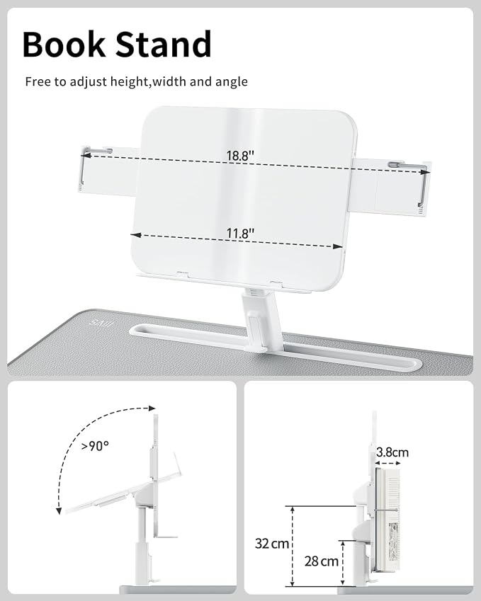 SAIJI Laptop Desk for Bed [XXL Extra Large] with Upgraded Book Stand | Multi-Purpose Lapdesk Bed Tray Desk for Working Writing Reading Drawing (Grey) - Image 4