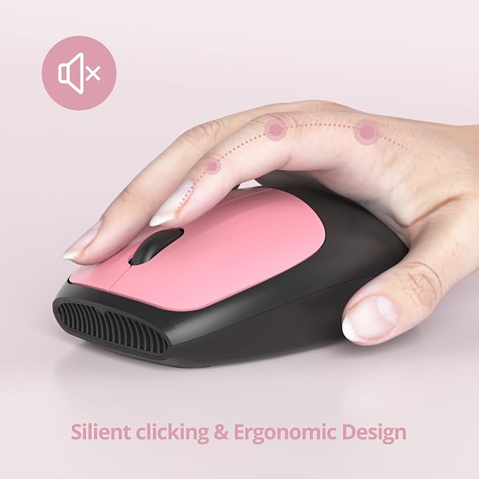 Surmen Black Pink Keyboard and Mouse Wireless Quiet, Full-Size Girly Slient Keyboard Retro Typewriter Low-Noise 2.4GHz for Computer, Desktop, Laptop (110-Heimei Pink) - Image 4