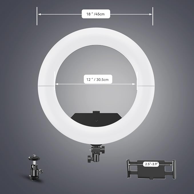 18" 55W Ring Light, High Brightness, No Bracket, Linkable on Wall-Mounted Triangular Arm, Ideal for Studios & Makeup, Live Streaming & Hair Salons, Best Beginner LED Light - Image 5