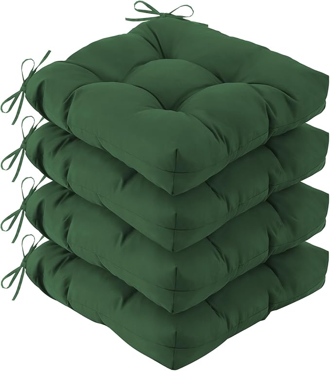 IASEAHK Outdoor Chair Cushions Set of 4, 19" x 19" x 5", Waterproof Outdoor Seat Cushions for Patio Furniture, Fade-Resistant Patio Chair Cushion, Dining Wicker Chair Pads for Porch Garden, Dark Green by IASEAHK