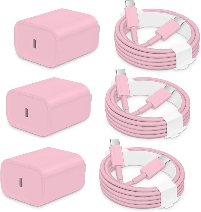AISNI iPhone 17/16/15 Charger Fast Charging 3 Pack Type C Chargers | 20W Type C Charger Fast Charging USBC Charger for iPhone 17 16 15 Pro max iPad Pro with 6 FT iPhone USB C Cable-Light Pink - Image 8
