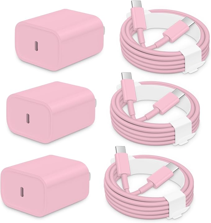 AISNI iPhone 17/16/15 Charger Fast Charging 3 Pack Type C Chargers | 20W Type C Charger Fast Charging USBC Charger for iPhone 17 16 15 Pro max iPad Pro with 6 FT iPhone USB C Cable-Light Pink by AISNI