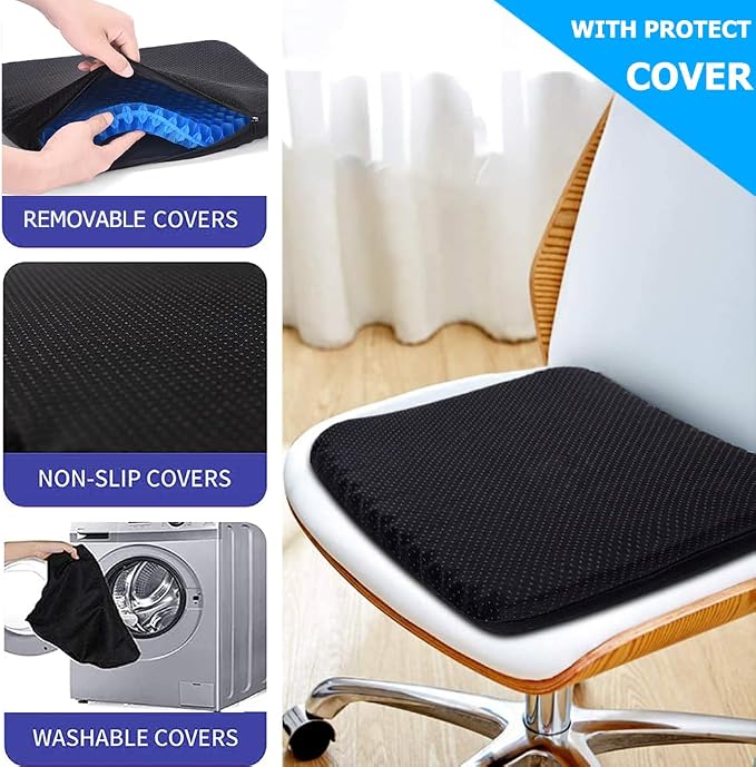 Gel Seat Cushion for Long Sitting, Extra Large Gel Cushion for Pain Relief | 17x17inch Large Office Seat Cushion, Breathable Wheelchair Cushion Chair Pads - Relieve Sciatica, Tailbone, Coccyx & Hip Pain - Image 5