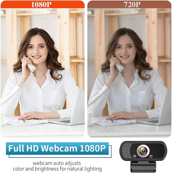 1080P Webcam with Mic Privacy Cover Tripod Stand 110 FOV PC | 1080P webcam with built-in microphone, privacy cover, tripod stand, 110 degree wide angle, USB plug and play for PC laptop - Image 5